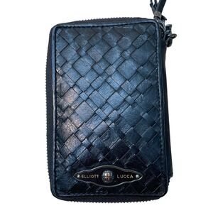 Elliott Lucca Black Woven Leather Zip Around Wristlet Wallet Organizer